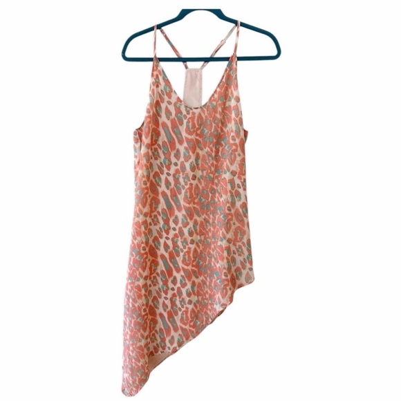 Lovers & Friends Asymmetric Racerback Tank Dress in Coral Cheetah Size XS - Picture 1 of 13